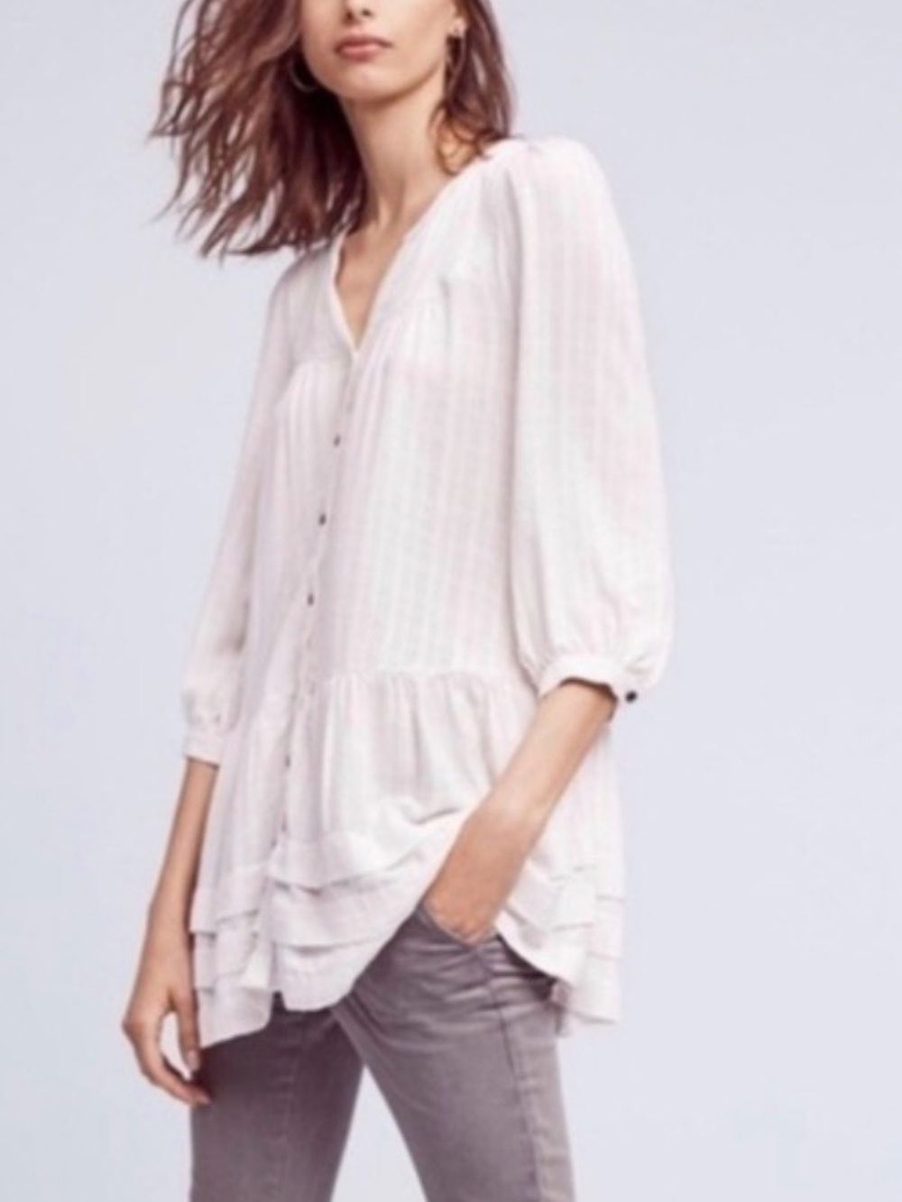 Anthropologie Holding Horses Boho Western Flowey Ivory Tunic Top Dress SZ S